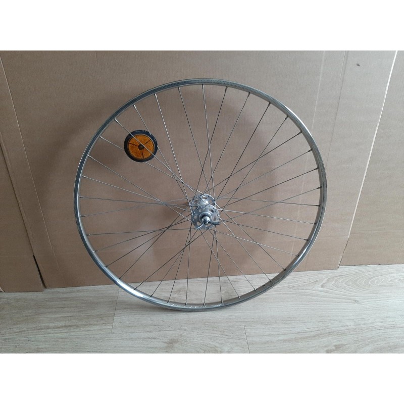 Roue avant en acier Samir Saminox 700C avec moyeu Pelissier, vue globale