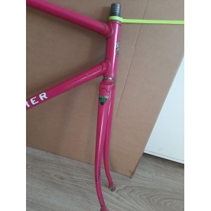 Head tube and fork lugs details on vintage Mercier road frame