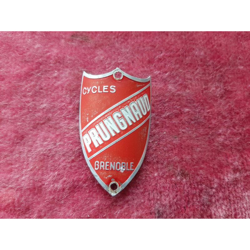 Placca frontale PRUNGNAUD GRENOBLE vintage bici Eroica – vista frontale metallo smaltato