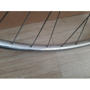 RIGIDA 700c touring bike front wheel side view, French-made steel rim